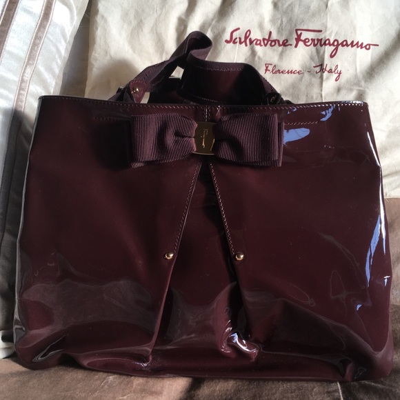 Salvatore Ferragamo Handbags - Ferragamo Selene Patent Oxblood Tote
